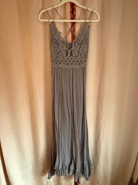 Boho free people Lace-Top Maxi Dress in Dusty Blue